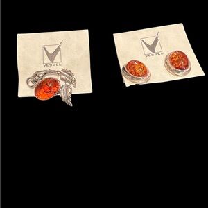 Genuine Baltic Amber brooch, and matching earrings. Very beautiful new